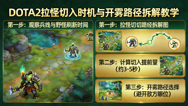 DOTA2拉怪切入时机与开雾路径拆解教学画面