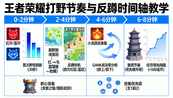 王者荣耀打野节奏与反蹲时间轴教学演示画面